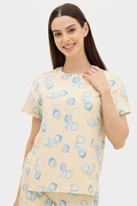 Sweet Dreams Geometric Printed Pyjama Set - Light Yellow — thumbnail 4